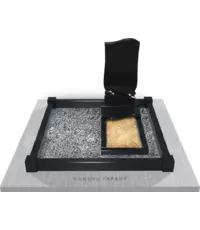 Мемориальный комплекс с поребриком - стела в круговой полировке, подставка, цветник, полуплита волна