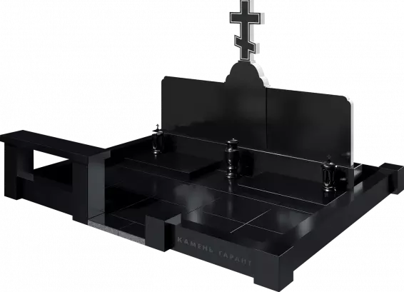 Памятник из чёрного гранита Семейное захоронение с Крестом - фото 2