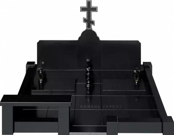 Памятник из чёрного гранита Семейное захоронение с Крестом