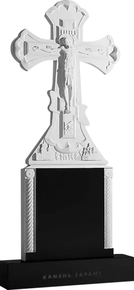 Памятник из чёрного гранита Белое распятие 2