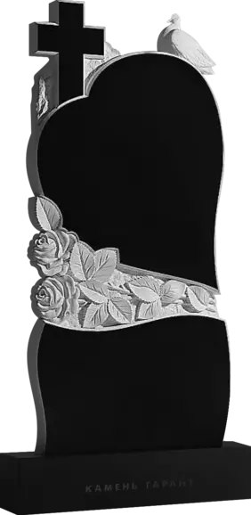 Памятник из чёрного гранита Сердце, крест и голубь