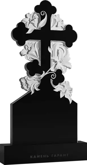 Памятник из чёрного гранита Крест, увитый лилиями