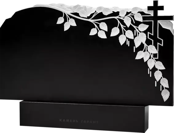 Памятник из чёрного гранита Листья березы