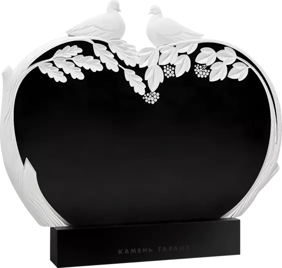 Памятник из чёрного гранита Голубки на ветвях