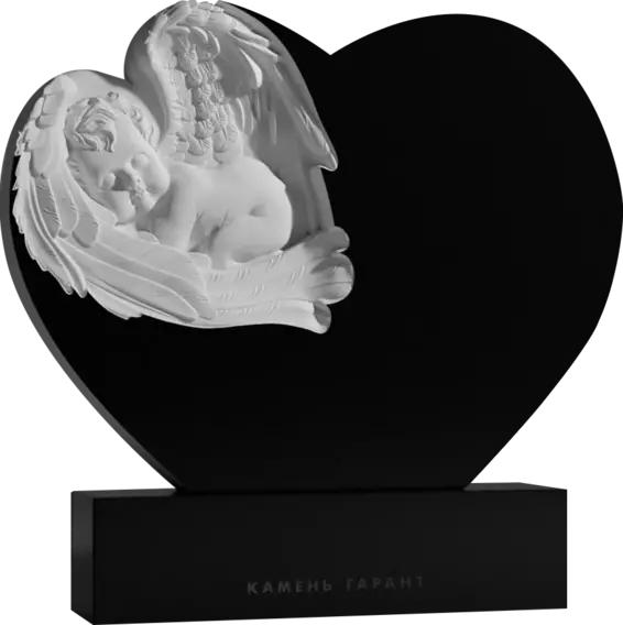 Памятник из чёрного гранита Ангелочек в сердце