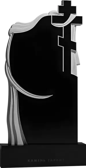 Памятник из чёрного гранита Крест и шелковая вуаль