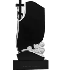 Две розы и крест - вертикальный православный памятник с резными цветочными элементами