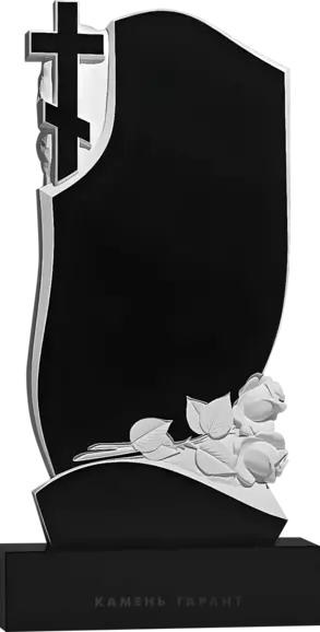 Памятник из чёрного гранита Две розы и крест