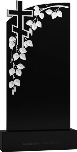 Памятник из чёрного гранита Крест и березовая ветвь