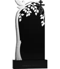 Голубка в березовых ветвях - вертикальный православный памятник с резным крестом