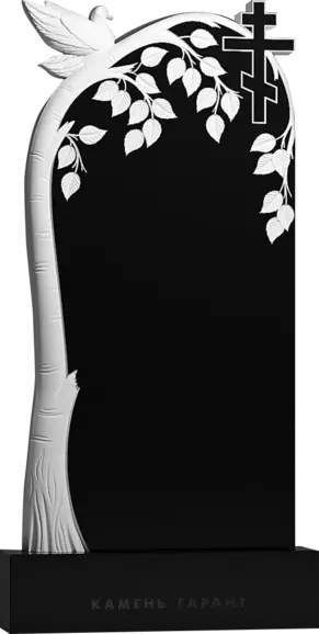 Памятник из чёрного гранита Голубка в березовых ветвях