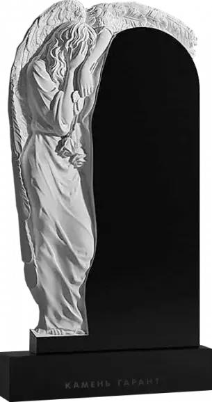 Памятник из чёрного гранита Скорбящий ангел 2 резной