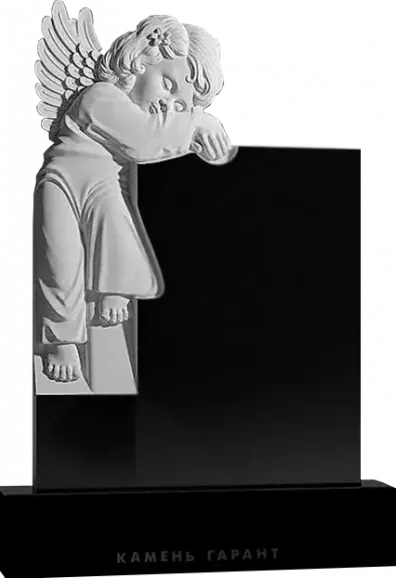 Памятник из чёрного гранита Ангелок резной