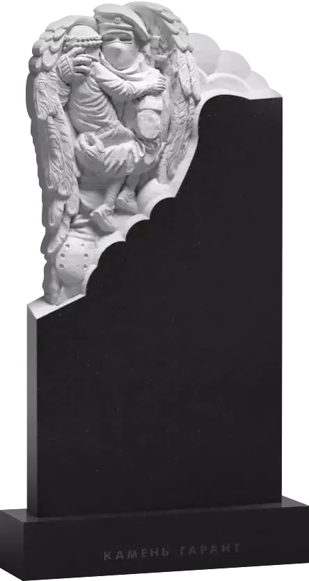 Памятник из чёрного гранита Ангел-спаситель