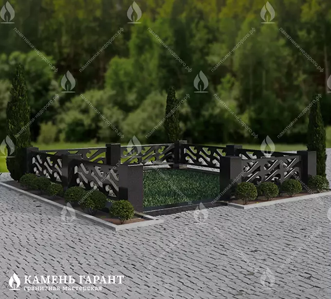 Памятник из чёрного гранита Ограда Волна Элит - фото 3