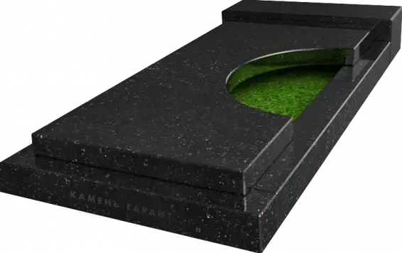 Памятник из чёрного гранита Надгробная Плита с вырезом полукруг - фото 3
