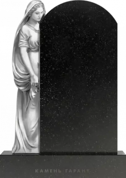 Памятник из чёрного гранита Скорбящая Дева Мария