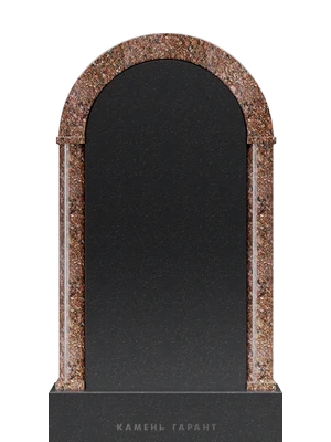 Памятник из черного гранита в обрамлении коричневого гранита 