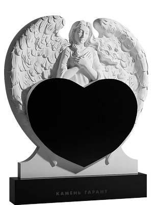 Памятник с рельефным ангелом-хранителем из белого мрамора