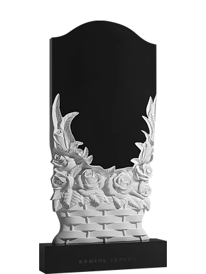 Памятник с изящной резьбой в виде плетеной корзины с розами