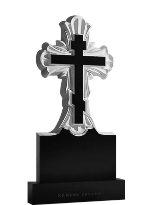 Православный памятник с объемным декоративным крестом из черного гранита