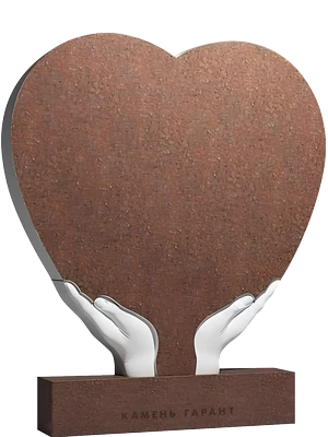 Памятник из красного гранита с декоративными элементами в виде рук