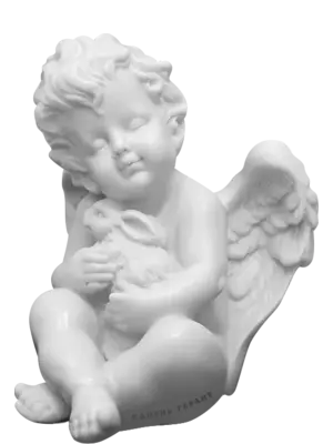 Декоративная скульптура ангела с зайцем из белого камня