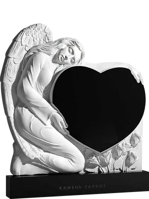 Памятник с барельефом скорбящего ангела у сердца из черного гранита