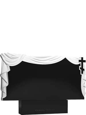 Памятник с драпировкой и православным крестом на черном граните