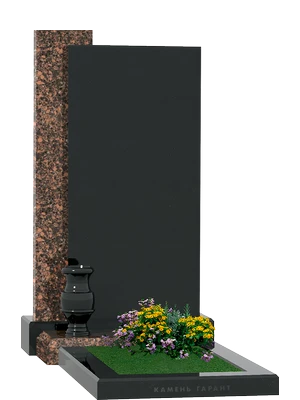 Памятник из двух видов гранита с декоративной вазой и озеленением
