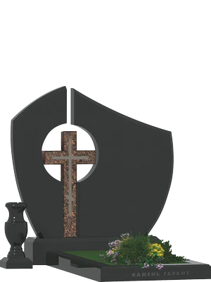 Православный памятник с круговым медальоном и гранитным крестом