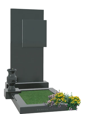 Современный комплекс из черного гранита с вазой и цветником