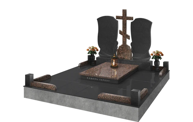 Двойной памятник с угловым обрамлением могилы